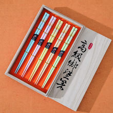 美浓烧 Mino Yaki）日本进口筷子天然竹木尖头防滑不发霉家用日式木筷5双木盒 五彩山樱-五双木盒装