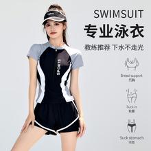 猎呐 泳衣女保守分体运动风高级感显瘦遮肚游泳馆专业泡温泉泳装 黑色