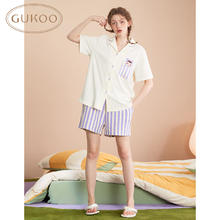 GUKOO 果壳 旗下YSO睡衣女夏季翻领开衫简约夏季睡衣套装B 椰奶白套装 M