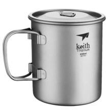 Keith铠斯折叠水杯具便携户外装备咖啡杯子纯钛可烧水野营马克杯