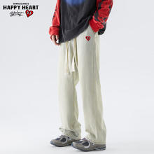 CHARLES JANG'S HAPPY HEART 查尔斯桃心 牛仔裤子男士爱心logo刺绣四季宽松阔腿长裤直筒裤运动休闲长裤