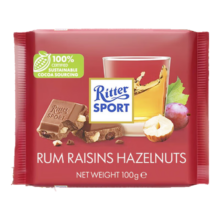 概率券、PLUS会员、首单礼金：瑞特滋（RITTER SPORT）朗姆酒葡萄干榛子仁碎夹心牛奶巧克力100g
