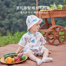 Babylove 婴儿短袖连体衣夏季薄竹棉纱布哈衣新生儿和尚服宝宝爬服