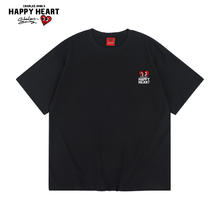 CHARLES JANG'S HAPPY HEART 查尔斯桃心 cleanfit重磅纯棉T恤情侣男女同款美式夏季宽松休闲基础款短袖 黑色