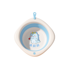 【超低价】婴儿洗脸盆新生儿菱形儿童宝宝折叠盆洗屁屁盆恐龙卡通 菱形可爱龙洗脸洗脚洗屁屁3个【可折叠】