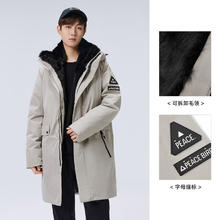 PEACEBIRD 太平鸟 男装 鹅绒羽绒服时尚连帽可拆卸毛领中长款外套B1ACC4627 卡其 XL