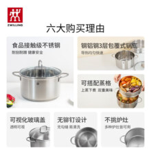 双立人（ZWILLING） 蒸锅不锈钢汤锅蒸笼家用蒸笼套装双层蒸屉煮锅煲汤锅24cm 【咨询有礼】深烧锅 24cm