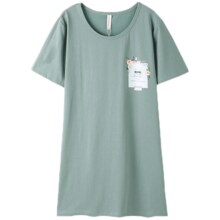 玛伦萨睡裙女棉麻夏季薄款纯色短袖裙圆领套头柔软女士家居服睡衣