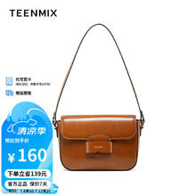 TEENMIX 天美意 女包复古简约牛皮单肩斜挎包女 棕色