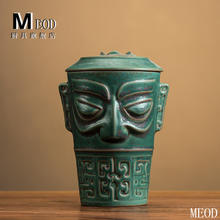 MEOD 三星堆茶杯陶瓷带盖马克杯办公室大容量喝水杯复古茶杯创意可乐杯 三星堆青铜面具办公杯