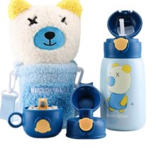 杯具熊（BEDDYBEAR）儿童保温杯316不锈钢大容量吸管直饮水杯 毛绒儿童杯-雪地熊 540ml