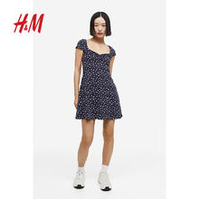 HM H&M女装连衣裙夏季优雅休闲时尚柔软舒适小香风盖袖短裙1167207 黑色 S
