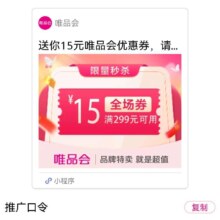 唯品会 299减15全场券 唯品会自营店铺可用