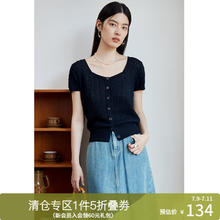 DUSHU 独束 大码女装赫本风短袖针织衫2024夏季新款气质简约显瘦方领小衫