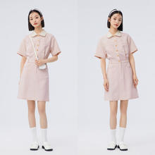 Semir 森马 连衣裙女花边娃娃领俏皮小清新夏季质感明线裙子文艺 粉红60001 160/84A/M