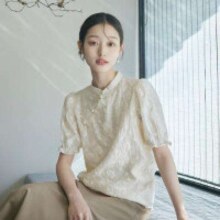 inman 茵曼 复古新中式国风短袖衬衣女