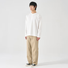 XL码！MUJI 无印良品  男式 华夫格 亨利领长袖T恤