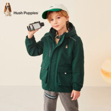 暇步士（Hush Puppies）童装儿童厚风衣冬季新款男女大童纯色摇粒绒外套时尚厚风衣 丛林绿 130cm
