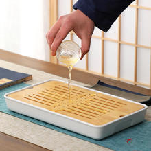 Yumsir 圆舍 竹制茶盘桌面方形沥水盘简易一人用泡茶托盘小型储水式茶台功夫茶具套装办公室会客干泡茶台小号 储水茶盘