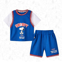 SNOOPY 史努比 男童运动套装2024夏季新款儿童宝宝篮球服男孩速干两件套帅 蓝色 120