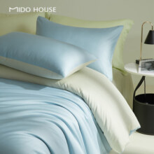 MIDO HOUSE铭都100支新疆长绒棉纯棉拼色床上四件套-冰川蓝 1.8m床笠款