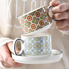 SUCCOHOMEWARE 小精致波西米亚咖啡杯碟带勺日式复古陶瓷杯民族风下午茶茶具 波西米亚-蓝（一杯一碟一勺）