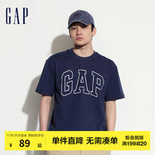 Gap 盖璞 plus会员：Gap 盖璞 男士撞色logo圆领短袖T恤 544465 藏青色 XL