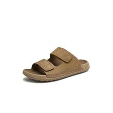 Bata 拔佳 凉拖鞋男2024夏商场简约牛皮外穿舒适软底沙滩鞋真皮厚底