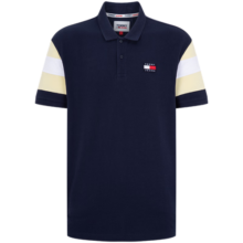 TOMMY JEANS【透气舒适】男装纯棉珠地网眼复古拼色宽松短袖POLO衫16221 深蓝色C87 M