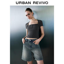 URBAN REVIVO 女装潮流休闲简约百搭方领修身T恤衫UWV440143 中灰 M