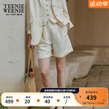 TEENIE WEENIE 小熊女装2024法国麻短裤亚麻混纺微宽松休闲裤子 象牙白 165/M