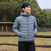 TANBOER 坦博尔 羽绒服男秋冬印花保暖连帽外套TA330221 高楼灰