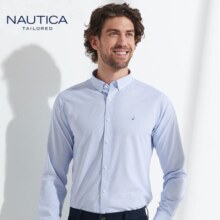 NAUTICA TAILORED男士短袖衬衫液氨免烫龙骨定型舒适商务上衣四季职业衬衣 蓝色短袖 42(180100A)