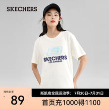 SKECHERS 斯凯奇 t恤女夏季圆领运动短袖上衣L122U199 棉花糖白/0074 165/84A/S