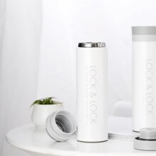 乐扣乐扣（locklock）便携情侣杯 茶隔马克保温保冷杯 不锈钢真空车载男女士学生杯子 350ml 白色 LHC9016W