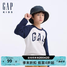 Gap 盖璞 字母印花logo撞色插肩长袖T恤