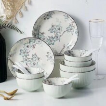 釉下彩，华青格 日式兰雪陶瓷饭碗 4.5英寸*3只