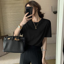 COZOK 重磅纯棉白色正肩短袖T恤衣服女夏季宽松内搭打底纯色上衣 黑色 L