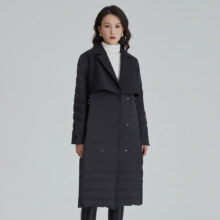 女式经典商务鹅绒风衣翻领率性气质收腰保暖羽绒服