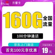 中国联通 兰香卡 19元月租（160G全国流量+100分钟通话＋激活送10元现金红包）