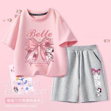 SNOOPY 史努比 2024夏季儿童纯棉套装中大童运动百搭T恤女童休闲短裤两件套