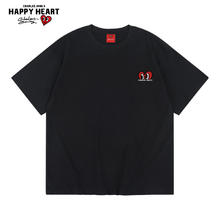 CHARLES JANG'S HAPPY HEART 查尔斯桃心 夏季cleanfit极简桃心重磅纯棉T恤美式宽松休闲情侣男女同款短袖 黑色 XL