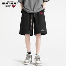 CHARLES JANG'S HAPPY HEART 查尔斯桃心 2024年夏季休闲短裤男字母刺绣薄款跑步运动五分裤