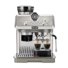 德龙（Delonghi）咖啡机 半自动咖啡机 冷萃技术 意式家用泵压式 一体式研磨器 手动奶泡 小巧机身 EC9255.M 银色