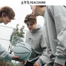PLUS会员！PEACEBIRD 太平鸟 男装灰色时尚卫衣B1BFC1219 XL