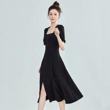 OopsCiah 洋气方领赫本连衣裙女2024年夏季修身收腰茶歇裙子小黑裙