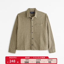 Abercrombie & Fitch 男装 24春夏新款时尚休闲柔软长袖短款华夫格衬衫 KI125-4280 绿色图案