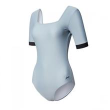 SPEEDO 速比涛 灵感系列夏夜 复古方领抗氯防晒显瘦温泉度假短袖连体泳衣女 灰色 34