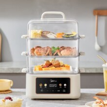 Plus会员、首购：MIDEA 美的 电蒸锅 16L电煮锅 电火锅 多功能锅3层蒸 上蒸下煮 智能预约 ZG2522J53E 16L 三层蒸箱丨底层火锅