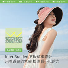 Beneunder 蕉下 蛋卷黑胶防晒草帽BM55824大檐空顶帽女夏季环绕式全脸遮阳帽1件装